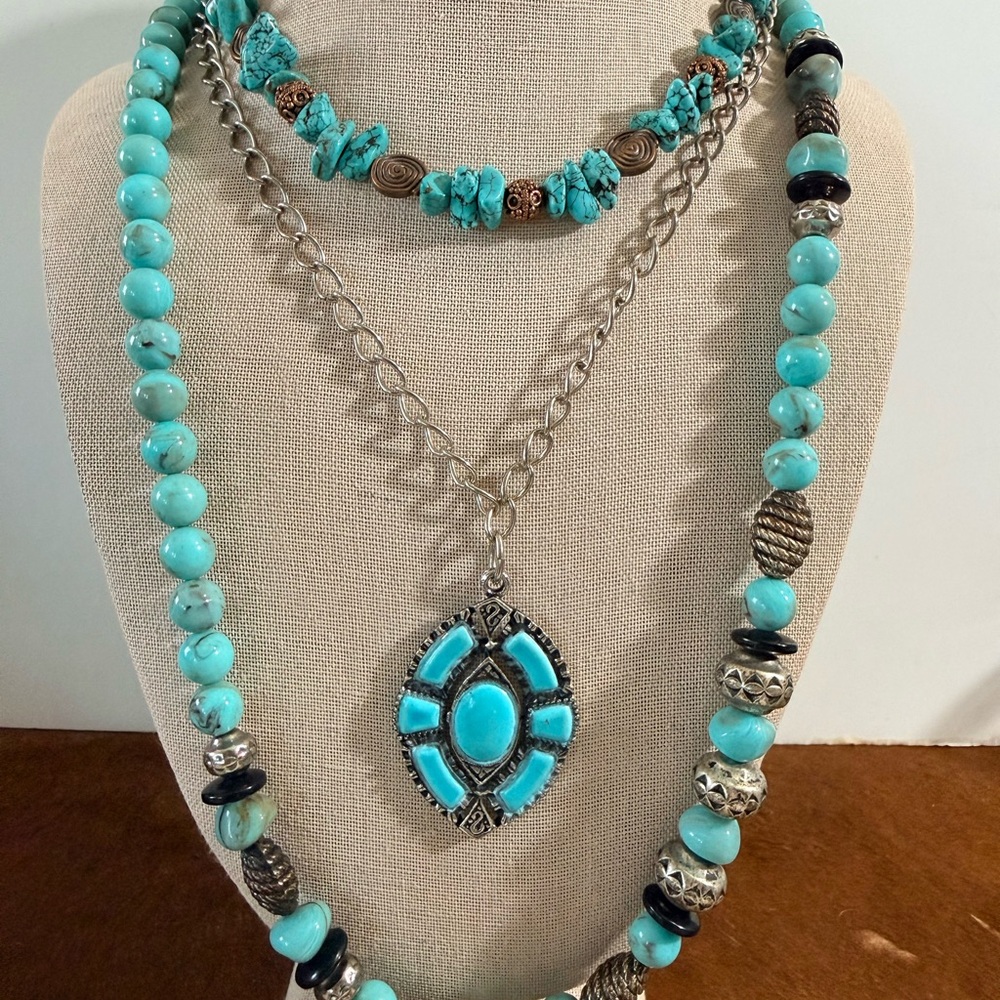 Turquoise Colored Beaded, Southwest Fashion, Costume Necklace Set of 3
